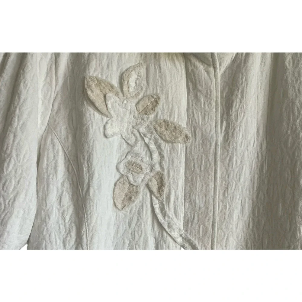 CJ Banks Women‎ Quilted Jacket 2X Ivory Floral Applique Frayed Artwear Boho Chic